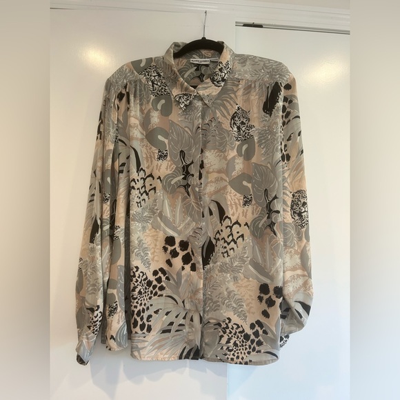 Alfred Dunner Blouse Women Plus 24W Animal Print Tan Gray Cats Secretary Vintage - Picture 2 of 9